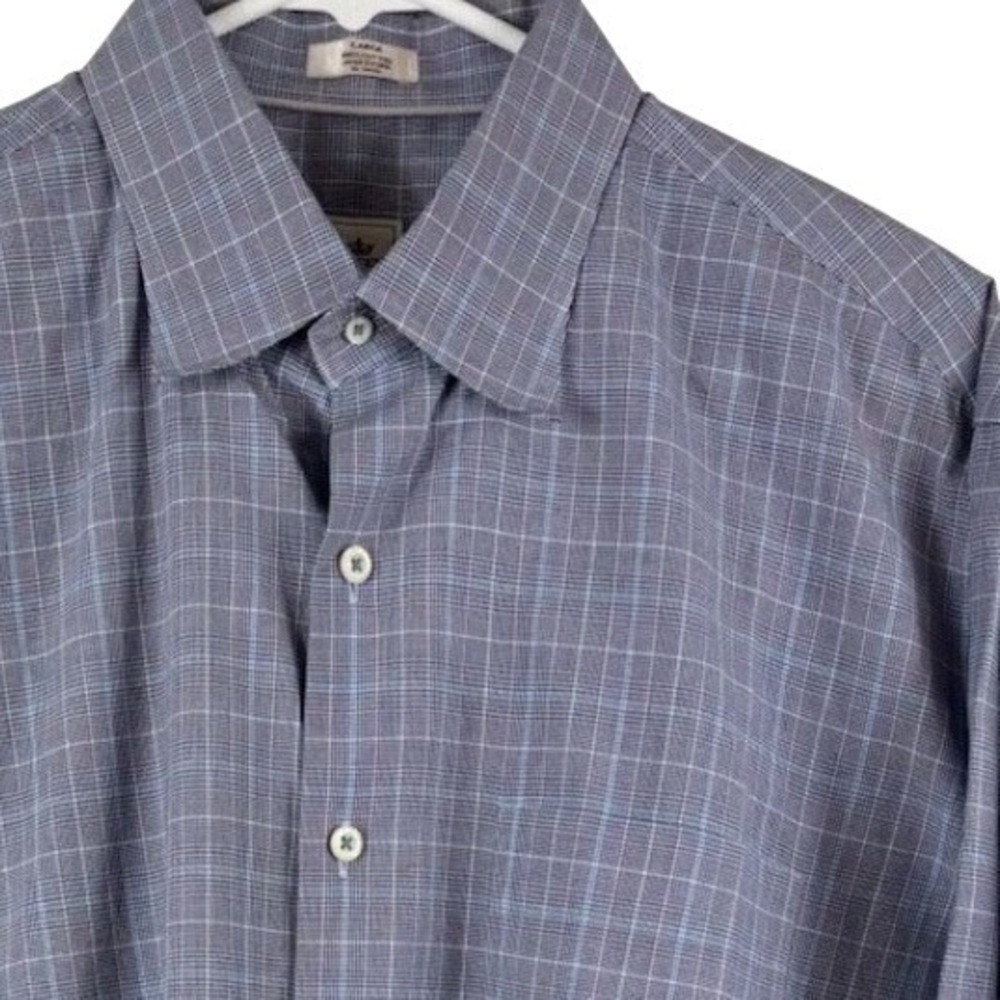 Peter Millar Button Down Men Large Blue Purple Glen Plaid Cotton Long Sleeve